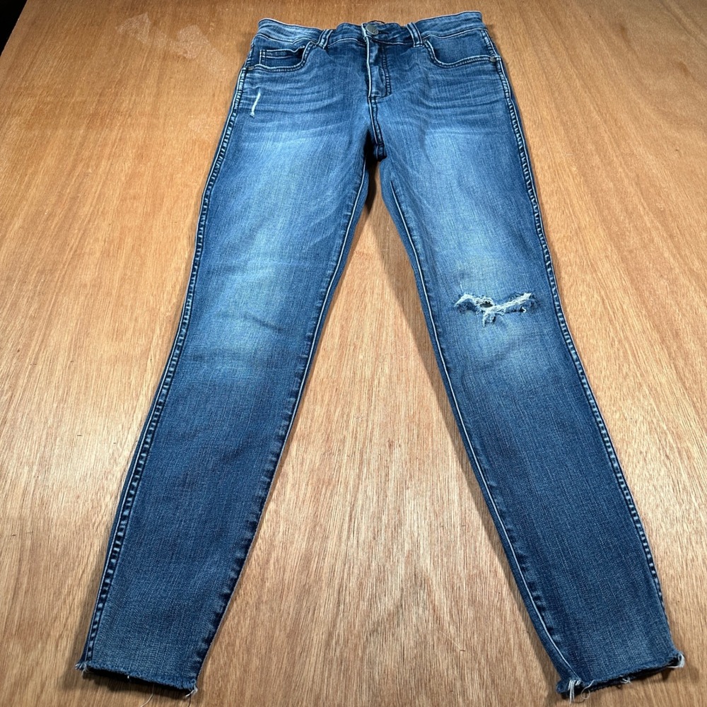 Kut from the Kloth Skinny Jeans Womens 2 Blue Distressed Raw Hem Stretch Denim